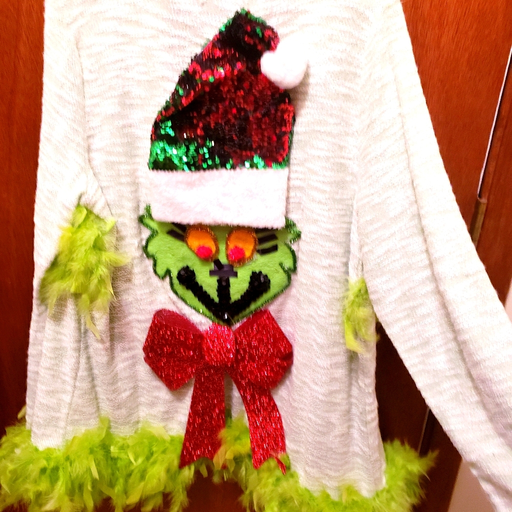 "GRINCH" ugly Christmas cardigan